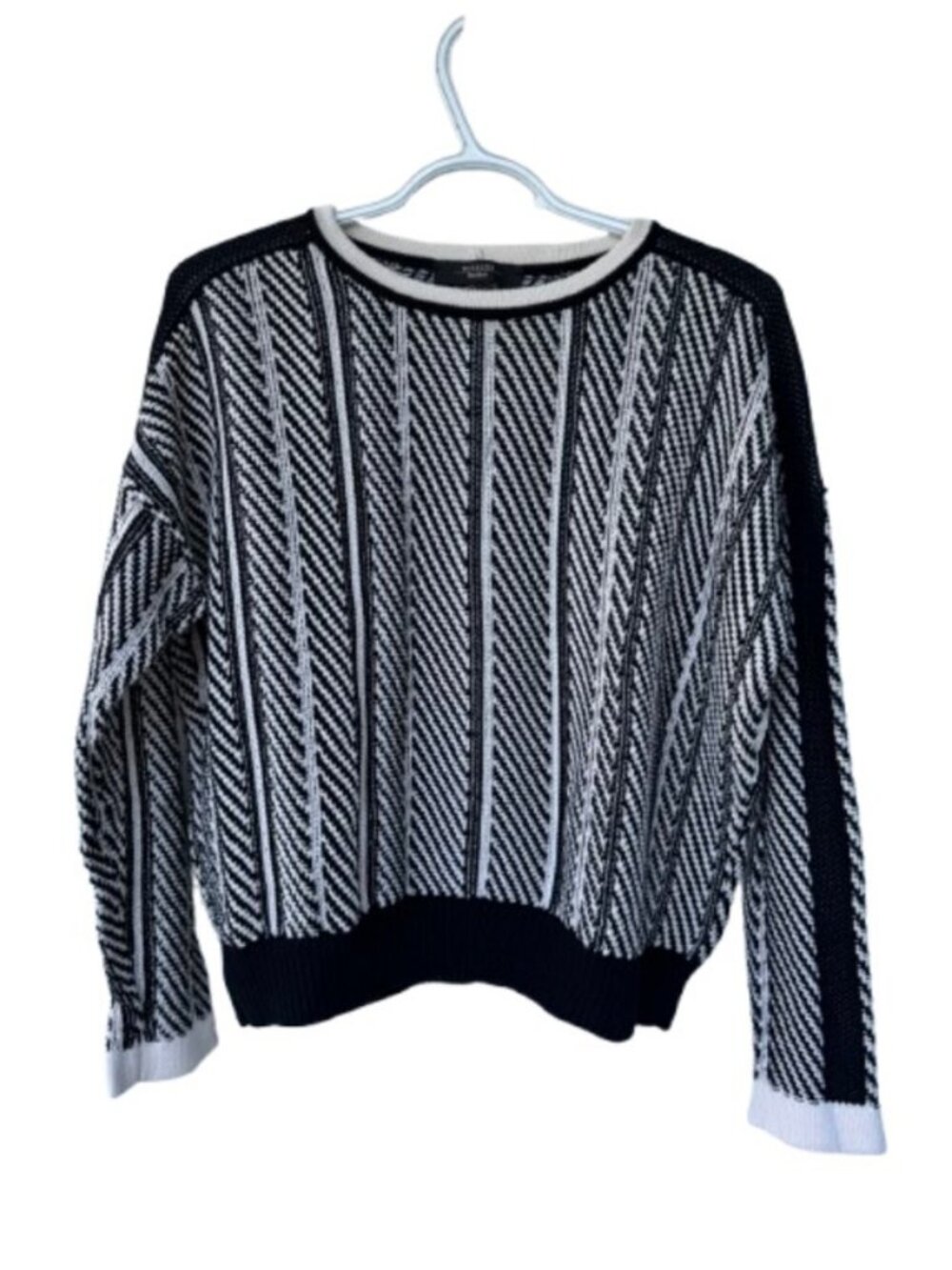 Weekend MaxMara geometric knit crew neck sweater black, white women's size L